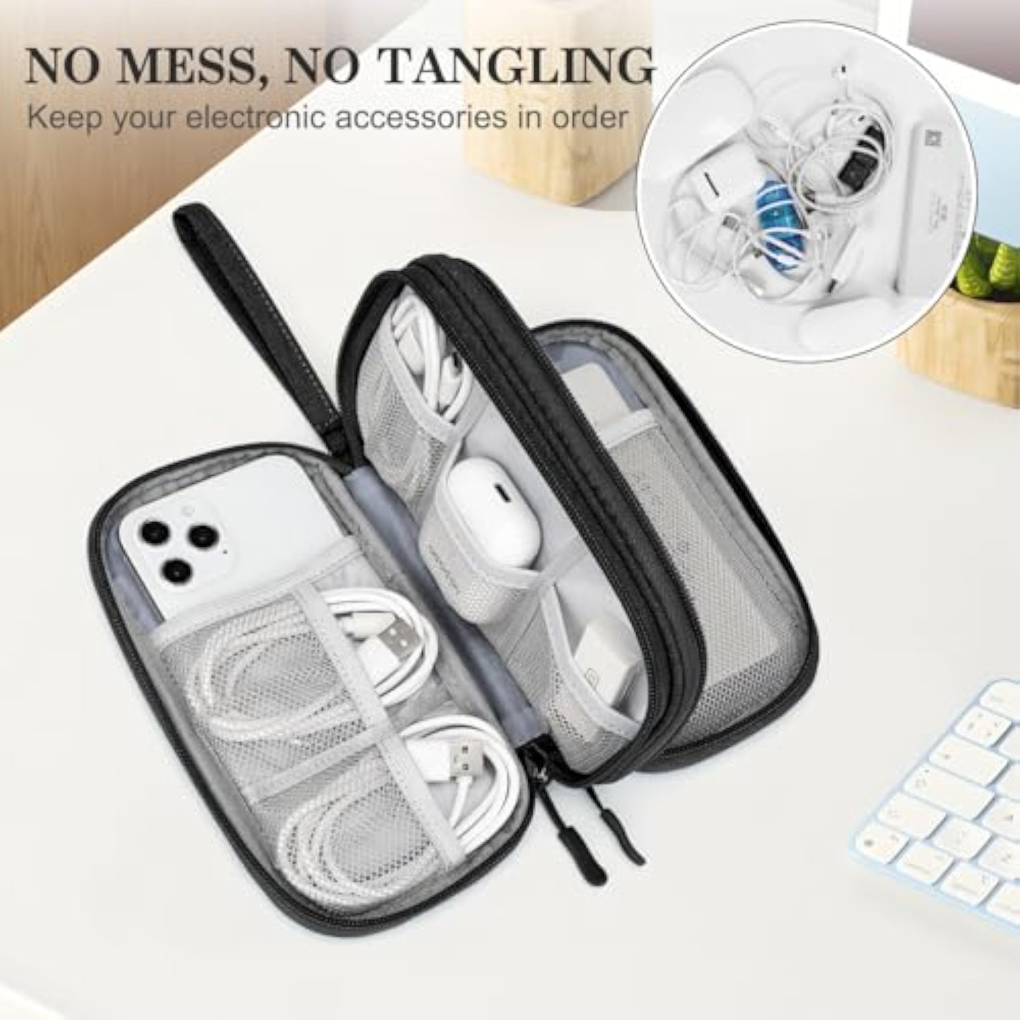 FYY Travel Cable Organizer Pouch Electronic Accessories Carry Case Portable Waterproof Double Layers All-in-One Storage Bag for Cord, Charger, Phone, Earphone Black - New