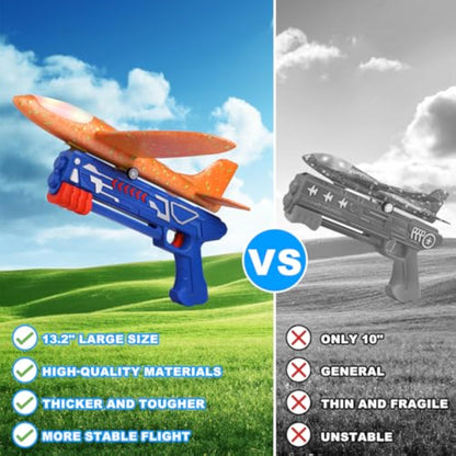 Fuwidvia 3 Pack Airplane Launcher Toys, 13.2'' LED Foam Glider Plane Toy for Boys, 2 Flight Modes Outdoor Flying Toys Birthday Gifts for Boys Girls 4 5 6 7 8 9 10 11 12 Year Old (Blue&Green&Orange) - New