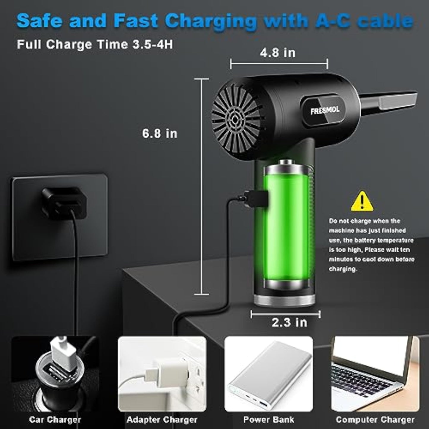 Compressed Air Duster-3 Gear Adjustable 100000RPM Electric Air Duster with LED Light, Rechargeable Cordless Air Blower for Keyboard Electric Devices Cleaning. Replaces Compressed Air Cans (Black) - New