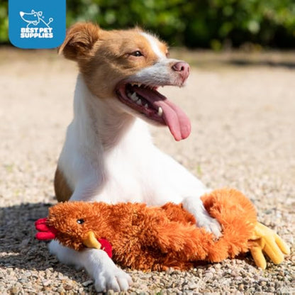 Best Pet Supplies Interactive Squeaky Dog Chew Toy, Ideal Dog Toys for Chewers, Small, Medium & Large Dogs, and Fetch Lovers - Crinkle Chicken (Brown), Large - New