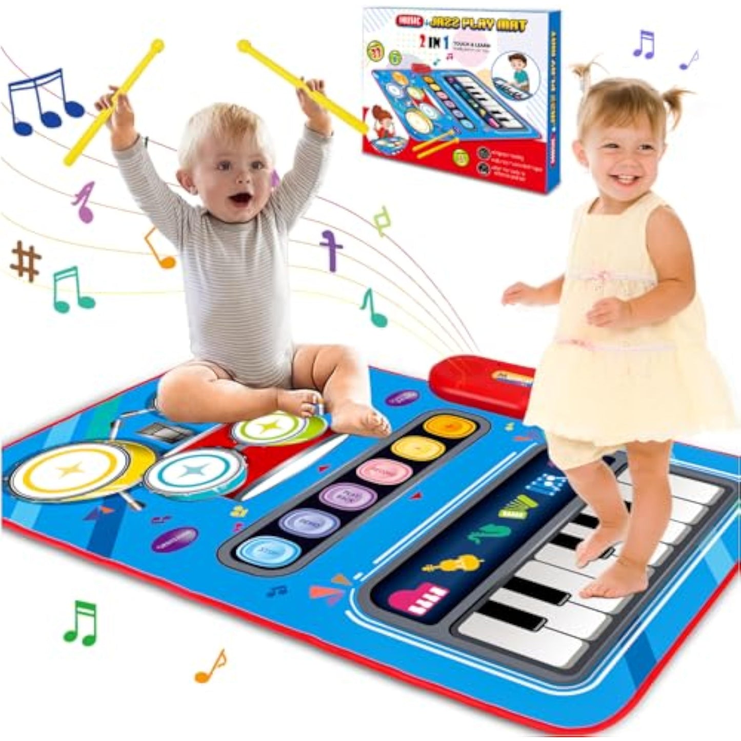 Baby Toys for 1 Year Old: Baby Musical Mat Toddler Toys Age 1-2 - 2 in 1 Piano Drum Babies Play Mat - Infant Music Toy 12-18 Months Babies Birthday Valentines Gifts for 1 2 3 Year Old Boys Girls - New
