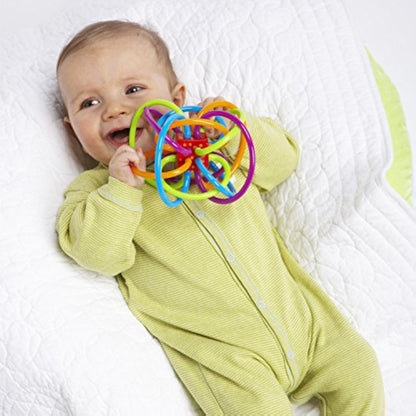 Manhattan Toy Winkel Rattle & Sensory Teether Toy, Blue/Green/Orange, 5 Inch x 4 Inch x 3.5 Inch - New