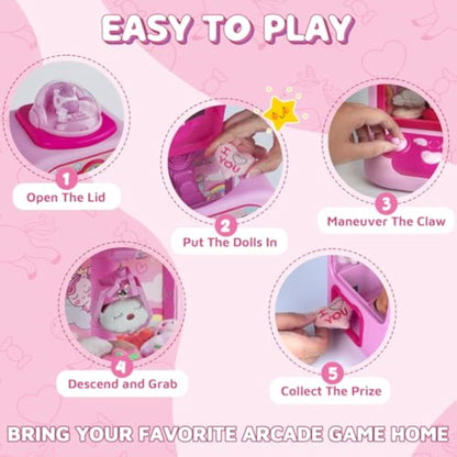 Marlrin Claw Machine for Kids, Mini Vending Machine Girls Unicorn Toys, Candy Grabber Prize Dispenser with Sound & 20 Mini Plush Toys, Electronic Arcade Game Indoor Toy for Home Party Birthday Gifts - New