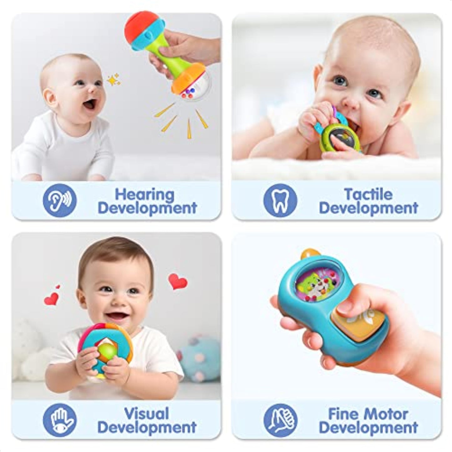iPlay, iLearn 10pcs Baby Rattles Toys Set, Infant Grab Shake Rattle, Easy Hold Sensory Teether, Babies Development Learning Music Toy, Newborn Shower Birthday Gift 1 2 3 4 5 6 7 9 10 12 Month Boy Girl - New