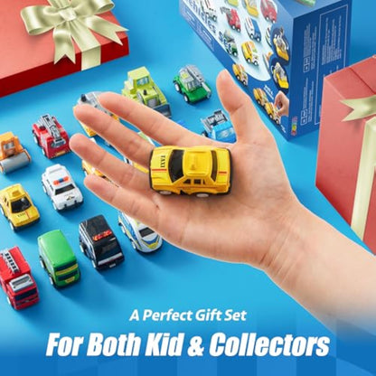 JOYIN 18 Pcs Pull Back City Cars and Trucks Toy Vehicles Set, Friction Powered Mini Cars Toys for Toddlers, Party Favors for Kids 3-5, Birthday Gifts for Boys and Girls, Goodie Bag Stuffers - New