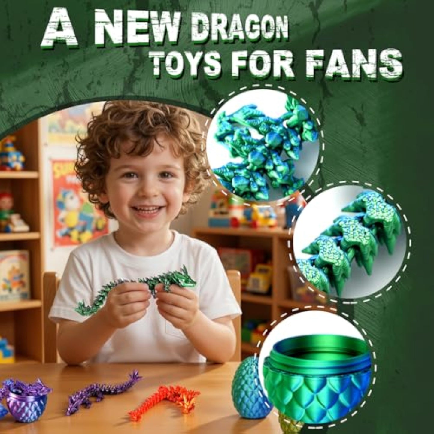 12PCS 3D Printed Dragon Eggs, Easter Basket Stuffers for Kids, Prefilled Easter Eggs with Dragon Fidget Toys, 3D Printed Animals Fidget Dinosaur Toys, Classroom Prizes Supplies for Boys Girls - New
