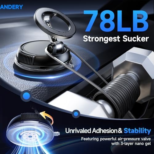 ANDERY Car Phone Holder for Magsafe [78+LBS Strongest Suction & 2400gf Strongest Magnetic] 360° Adjustable Car Phone Mount, Phone Holders for Your Car for iPhone 17-12 Pro Max Air Plus (Carbon Fiber) - New