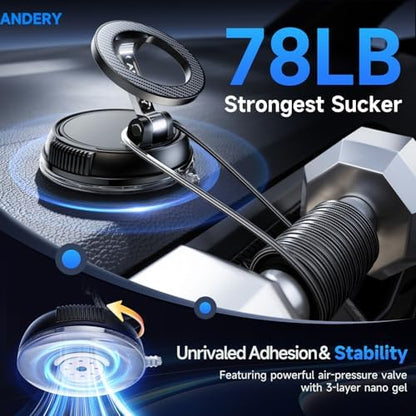 ANDERY Car Phone Holder for Magsafe [78+LBS Strongest Suction & 2400gf Strongest Magnetic] 360° Adjustable Car Phone Mount, Phone Holders for Your Car for iPhone 17-12 Pro Max Air Plus (Carbon Fiber) - New