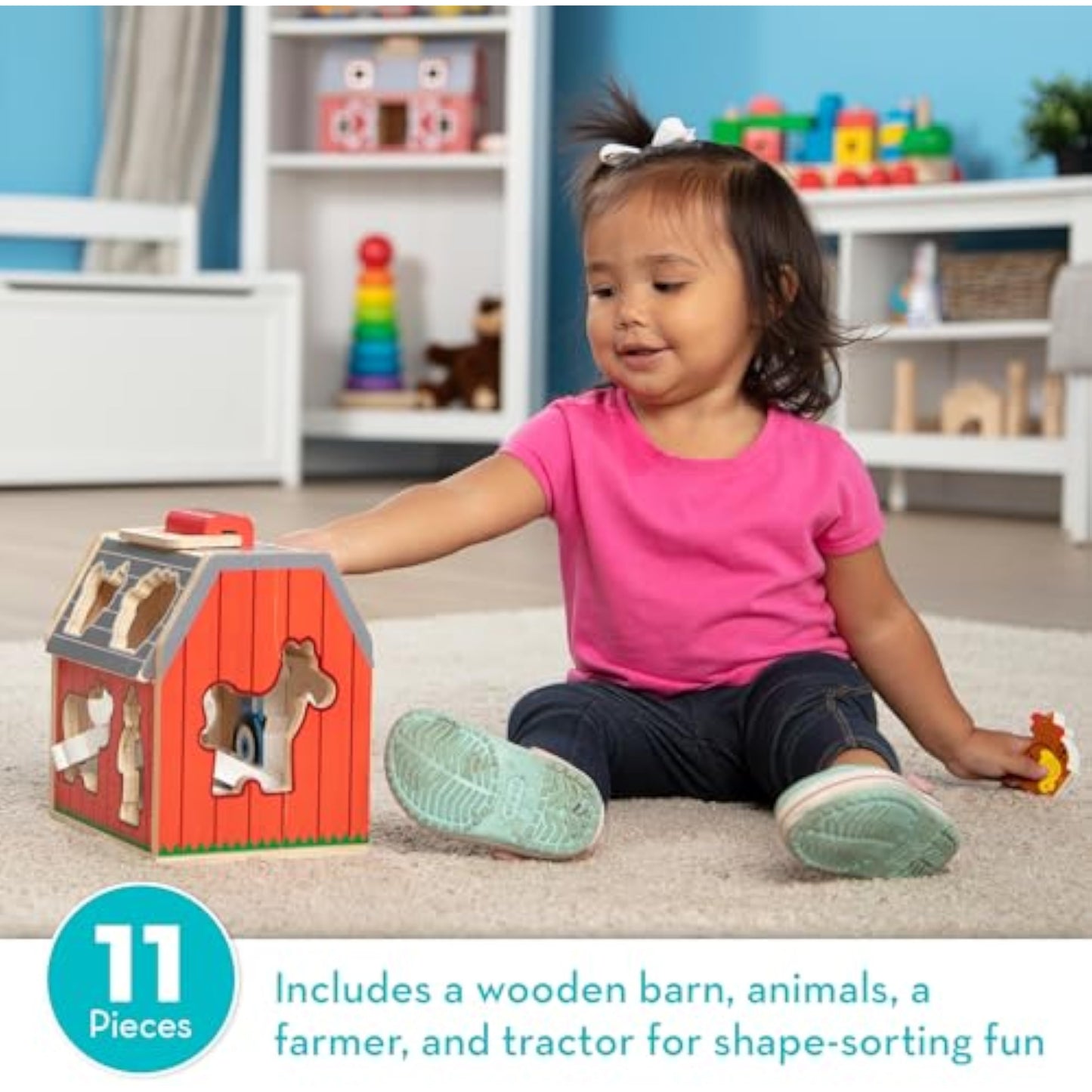 Melissa & Doug Take-Along Wooden Toy Barn, 11-Pc Portable Toddler Playset with Farm Animals & Pop-Up Roof, Preschool Learning Toys for Girls & Boys 2+ - New