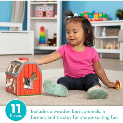 Melissa & Doug Take-Along Wooden Toy Barn, 11-Pc Portable Toddler Playset with Farm Animals & Pop-Up Roof, Preschool Learning Toys for Girls & Boys 2+ - New