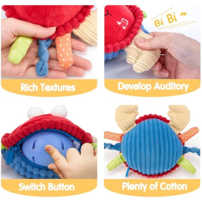 hahaland Baby Toys 6-12 Months, Musical Bouncing Crab Plush Toy with 48 Songs & Recording Function, Dancing Moving Jumping Baby Toy for Tummy Time, USB Rechargeable Crab Toy for Babies 6+ Months - New