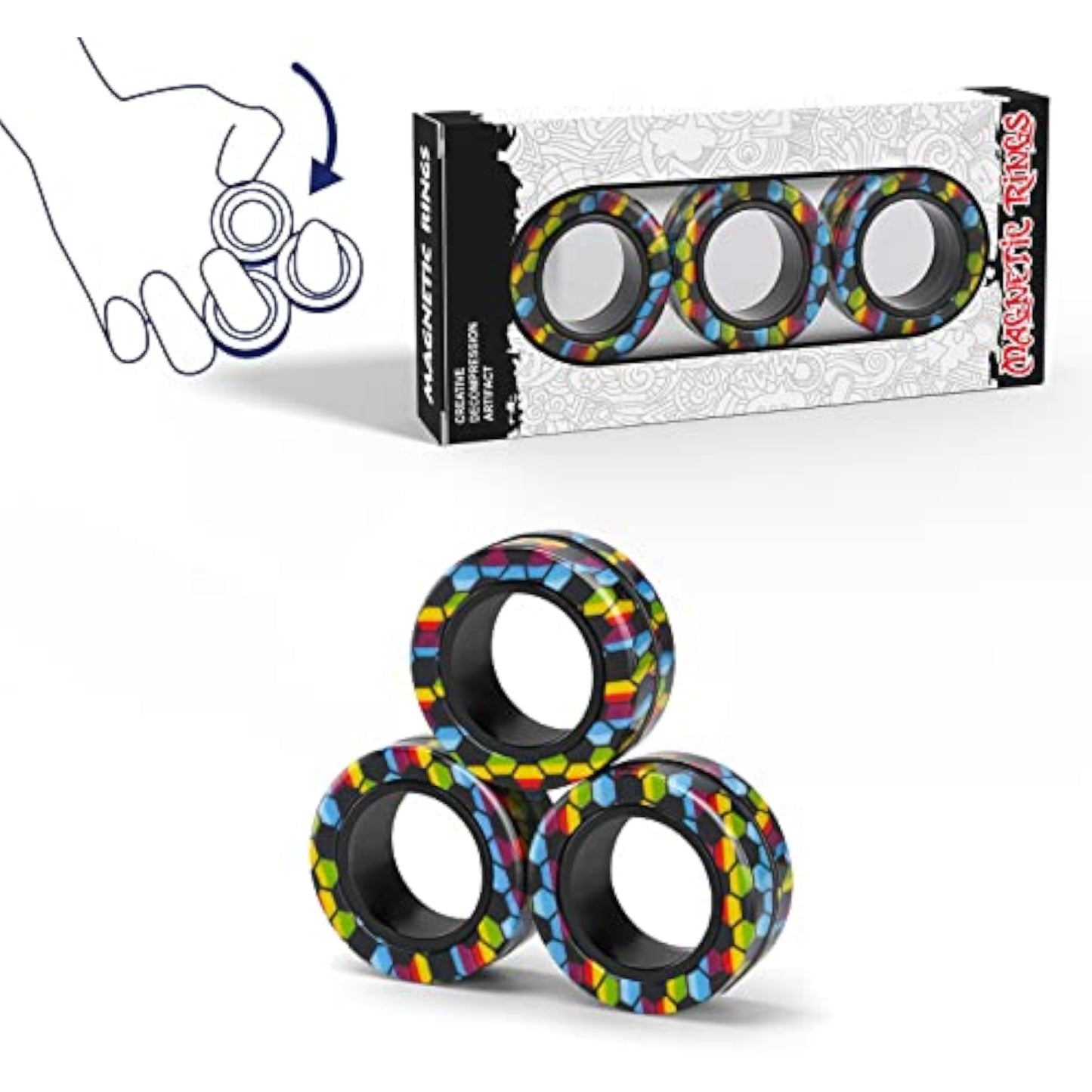 Magnetic Rings Fidget Toy Set, Idea ADHD Fidget Toys, Adult Fidget Magnets Spinner Rings for Anxiety Relief Therapy, Fidget Pack Great Gift for Adults Teens Kids Easter Basket Stuffers (3PCS) - New