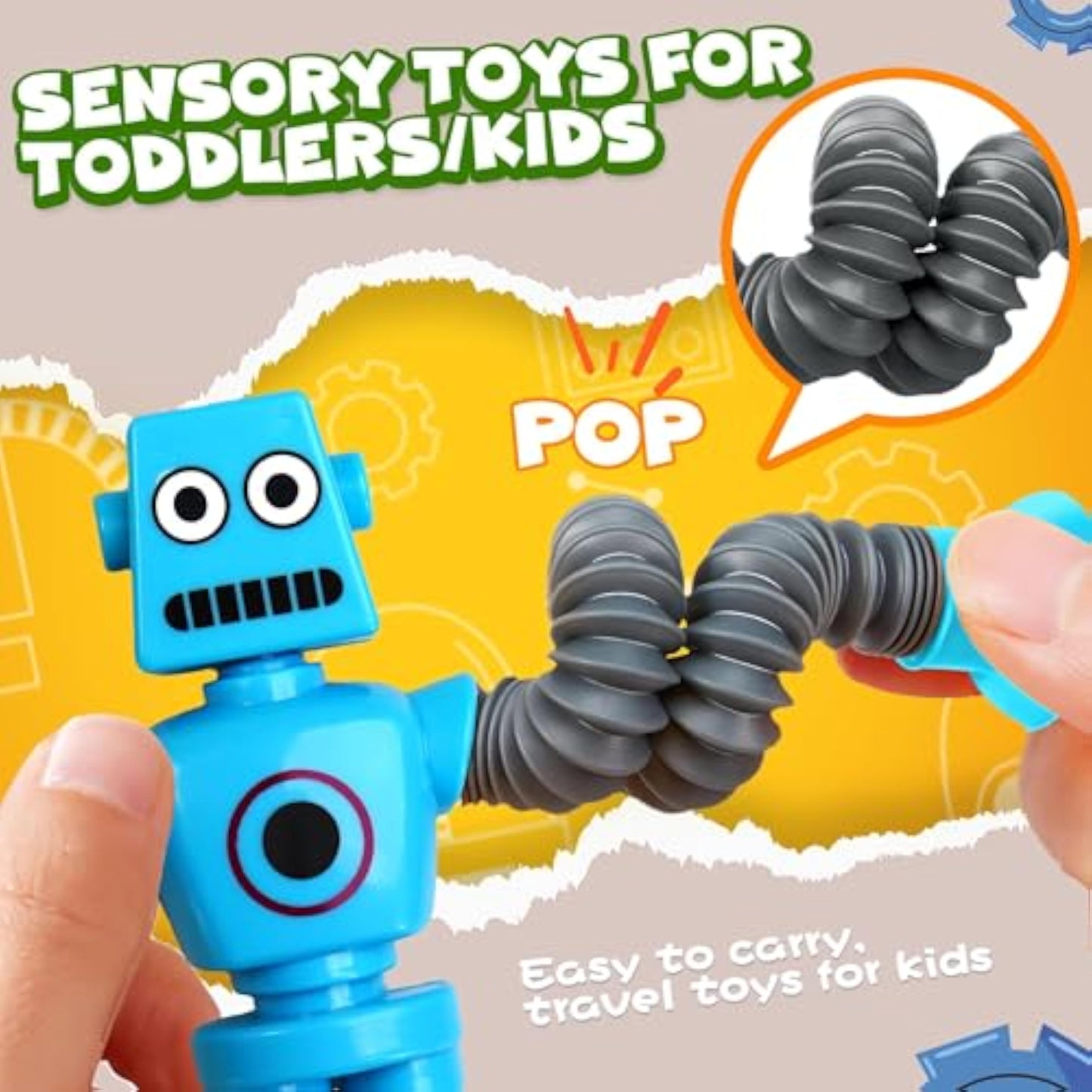 Robot Sensory Travel Roadtrip Toys 4Pcs for Toddlers Kid Boy Year Old Ages 3 4 5 6 7 8 9,Airplane Activities Suction Autism Pop Tube Fidget Toys Autistic Stocking Easter Basket Stuffer Valentine Gift - New