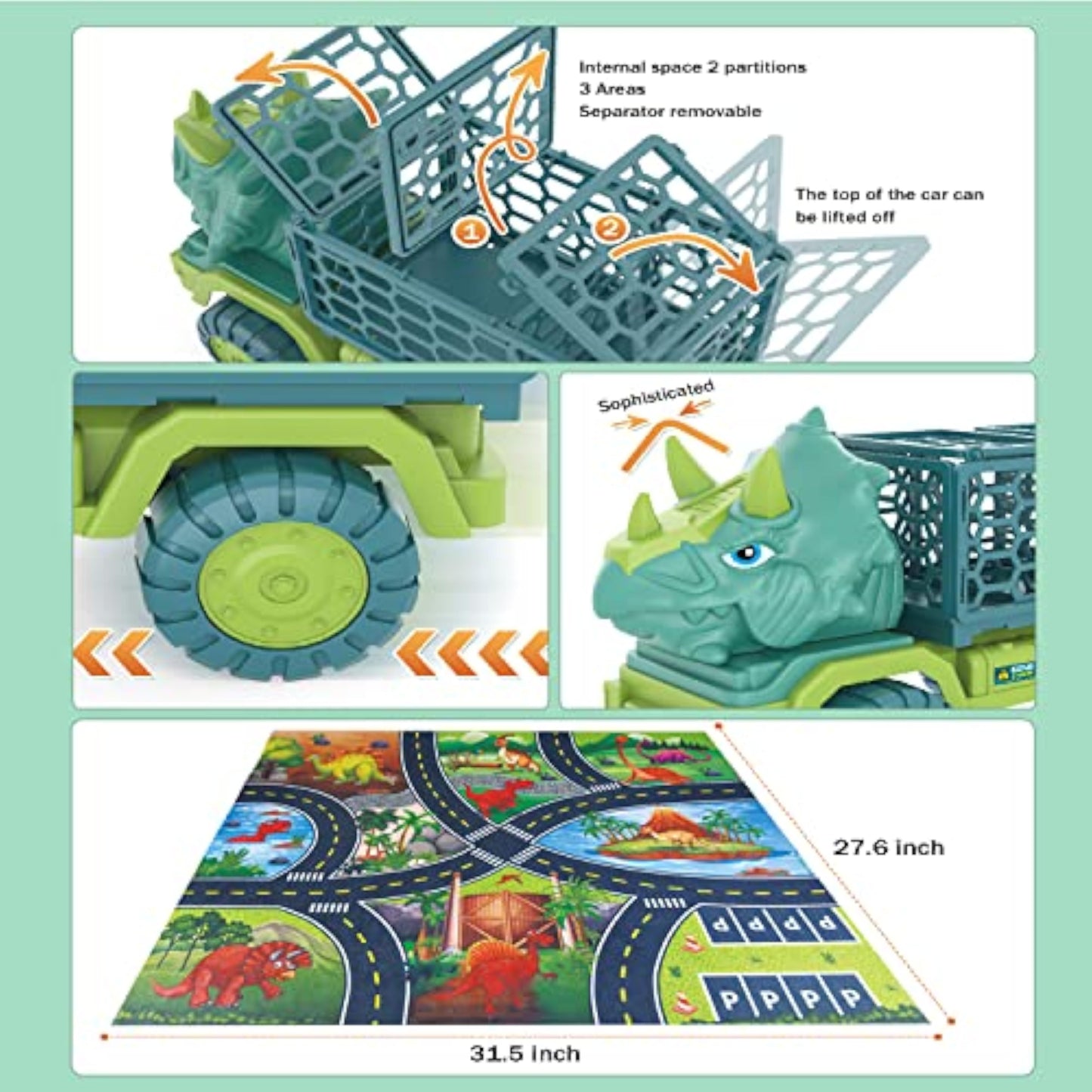 Dinosaur Truck Toys for Kids 3-5, Triceratops Car Toy with 15 Dino Figures,Large Activity Play Mat, Dinosaur Eggs, Dinosaur Play Set for Boys and Girls,Christmas Xmax,Stocking Stuffers - New