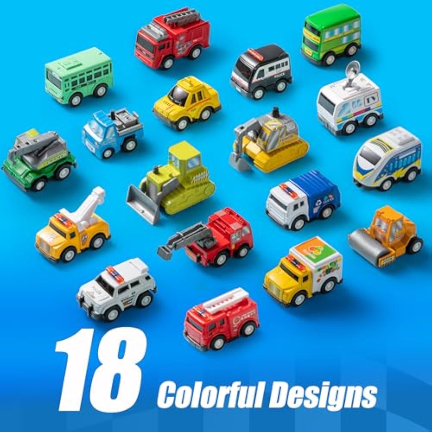 JOYIN 18 Pcs Pull Back City Cars and Trucks Toy Vehicles Set, Friction Powered Mini Cars Toys for Toddlers, Party Favors for Kids 3-5, Birthday Gifts for Boys and Girls, Goodie Bag Stuffers - New