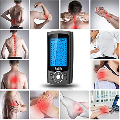 Belifu Dual Channel TENS EMS Unit 24 Modes Muscle Stimulator for Pain Relief Therapy, Electronic Pulse Massager Muscle Massager with 10 Pads, Dust-Proof Drawstring Storage Bag, Fastening Cable Ties - New