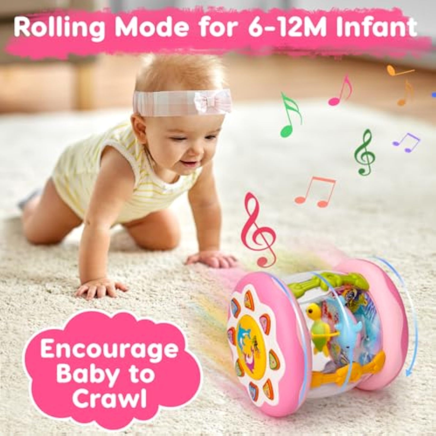 Baby Girl Toys 0-6 Months Ocean Projector Rotating Musical Light Up Tummy Time Toy Infant 0-3 4 5 6 7 8 9 Months Aquarium Crawling Toys Babies 6-12 Month Girls 1 Year Old Birthday Newborn Shower Gifts - New