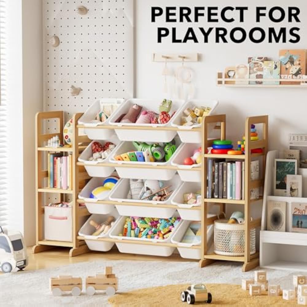 SpaceAid Toy Storage Organizer with 6 Shelves and 12 Bins, Bookshelf/Bookcase, Kids Bin Shelf, Toys Box for Playroom Organization for Bedroom & Room Decor, White, 52.3" W - New