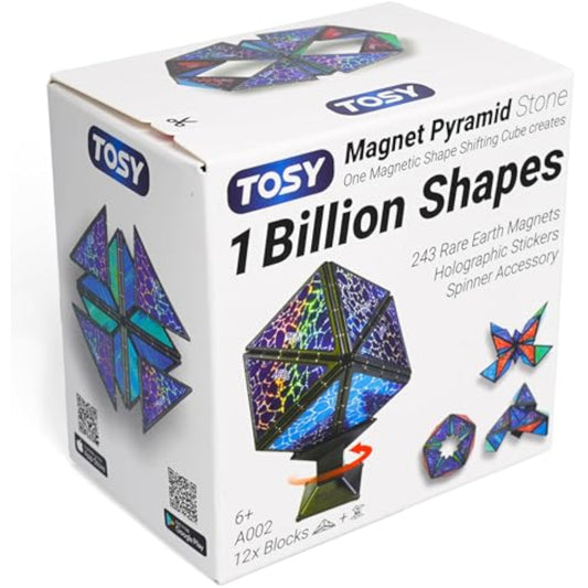 TOSY Magnet Pyramid Stone - 1 Cube Transforms into 1 Billion Shapes (Bunny, Egg Basket, Flowers, Heart), Easter Birthday Gift, 12 pcs, 243 Magnets, Holographic Design, Puzzle/STEM Toy - New