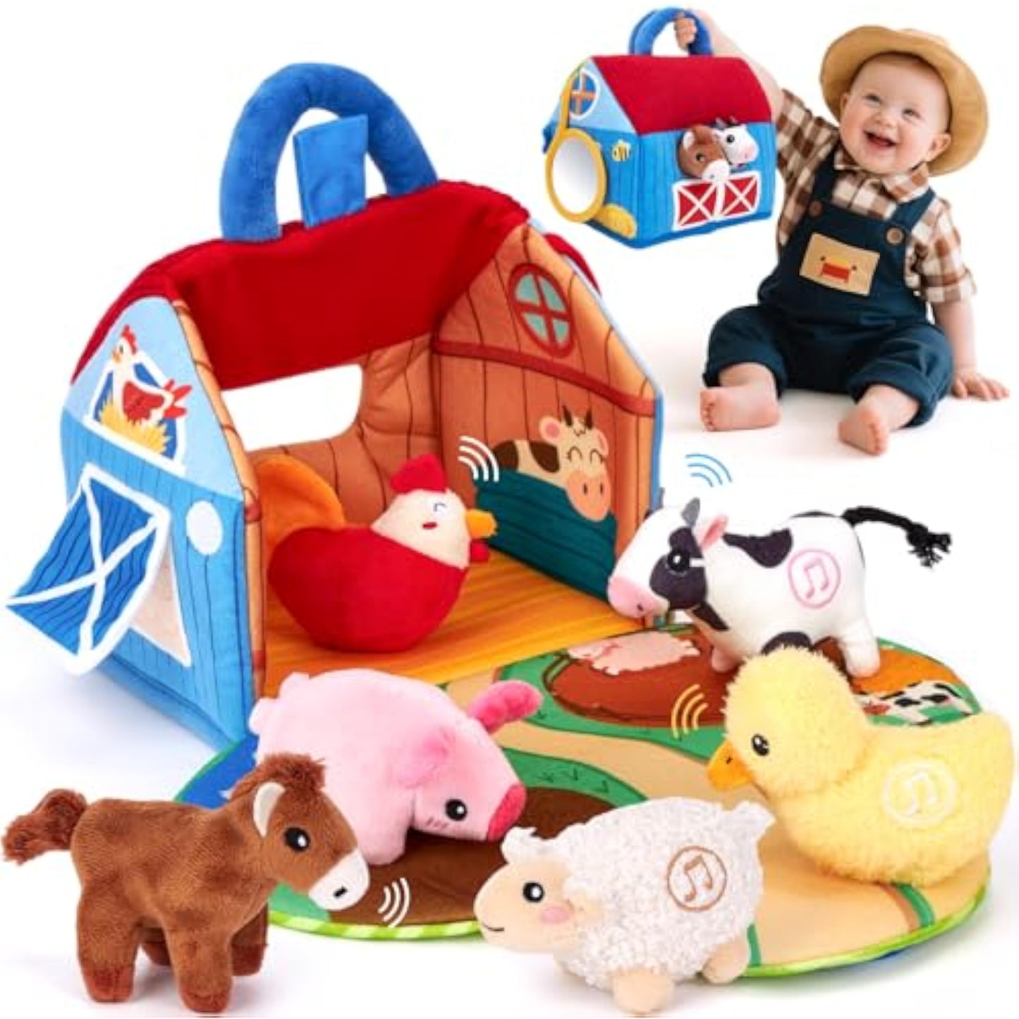 hahaland Baby Toys 6-12 Months - Surprise Barn with Stuffed Farm Animals with Real Sounds - Montessori Toys for 6 Month Old Baby Gifts Toddlers Sensory Toy 1 Year Old Boy Girl Gifts Infant Toys - New
