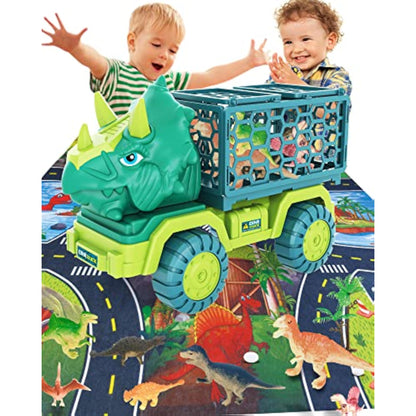 Dinosaur Truck Toys for Kids 3-5, Triceratops Car Toy with 15 Dino Figures,Large Activity Play Mat, Dinosaur Eggs, Dinosaur Play Set for Boys and Girls,Christmas Xmax,Stocking Stuffers - New
