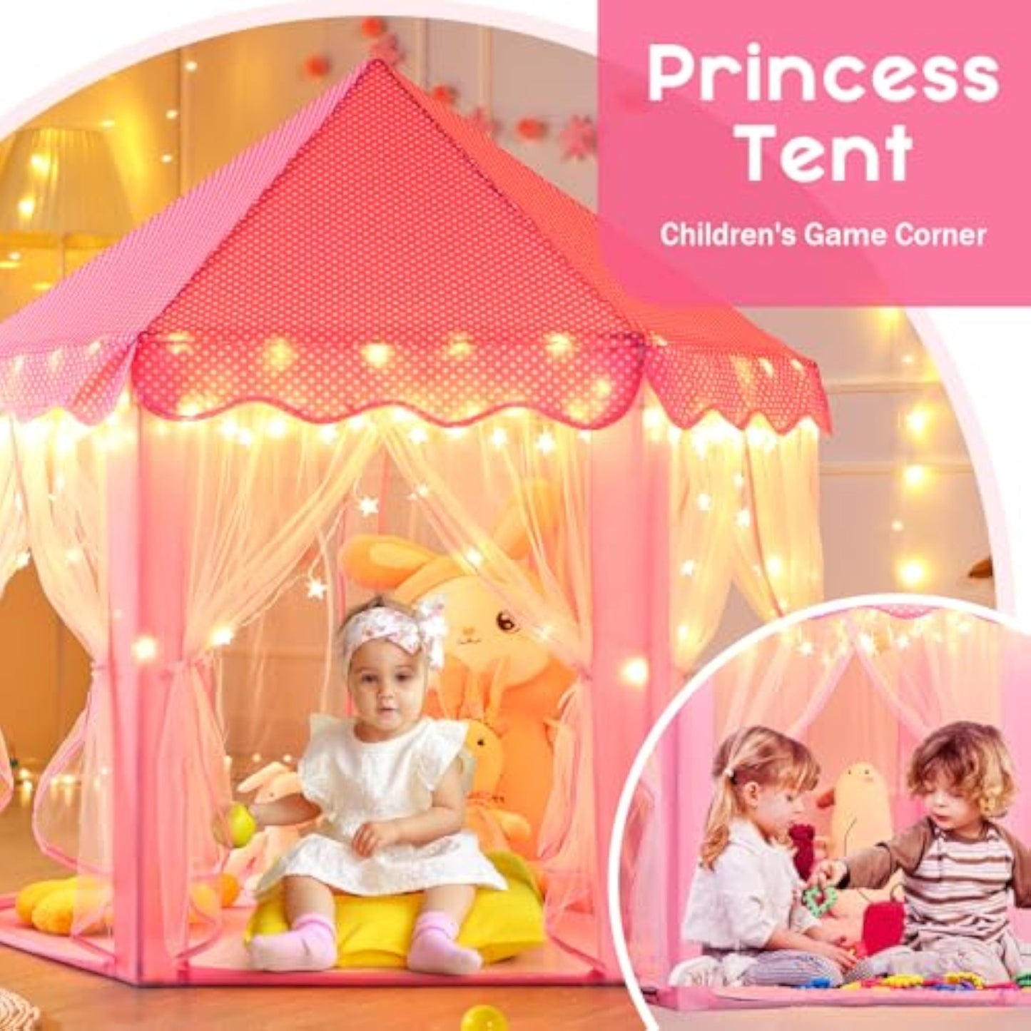 Monobeach Princess Tent Girls Large Playhouse Kids Castle Play Tent with Star Lights Toy for Children Indoor and Outdoor Games, 55'' x 53'' (DxH) - New