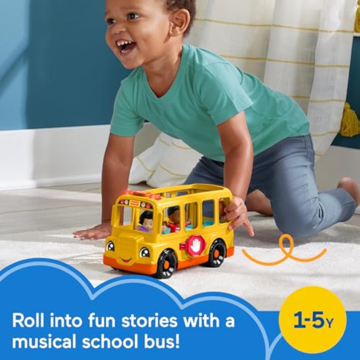 Fisher-Price Little People Toddler Toy School Bus Musical Push-Along Vehicle with 2 Figures for Pretend Play Ages 1+ Years - New