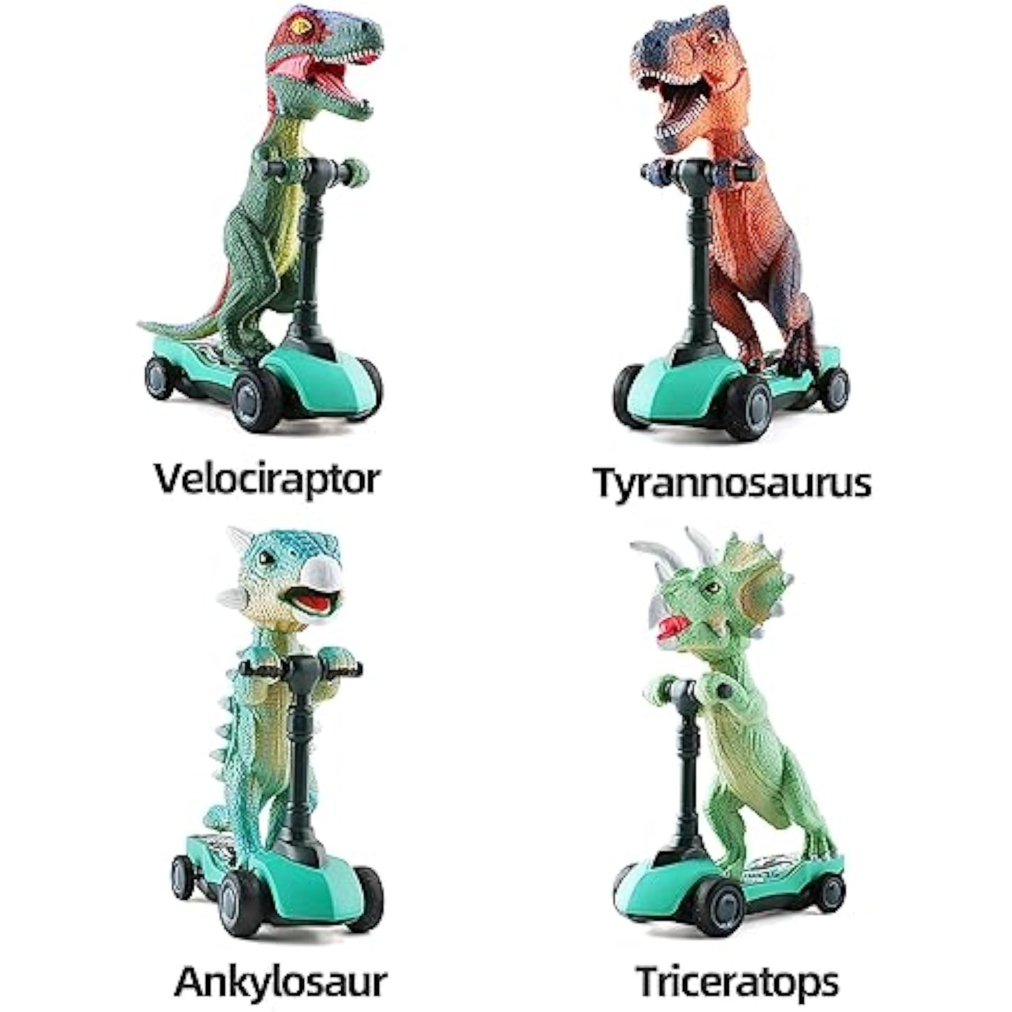 DINOBROS Dinosaur Scooter Toys Pull Back Cars Mini Finger Kick Scooters Boy Toy Age 3 4 5 6, Dino Gift Sets for Kids 4-Pack - New