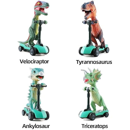 DINOBROS Dinosaur Scooter Toys Pull Back Cars Mini Finger Kick Scooters Boy Toy Age 3 4 5 6, Dino Gift Sets for Kids 4-Pack - New