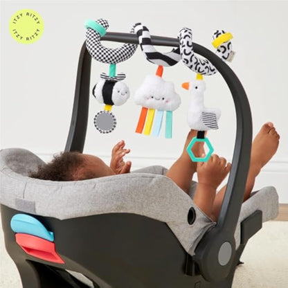 Itzy Ritzy Spiral Car Seat & Stroller Activity Toy - Stroller & Car Seat Toys for Ages 0 Months and Up - Hanging Toys Include Dangling Ring, Mirror and Textured Ribbons (High Contrast) - New