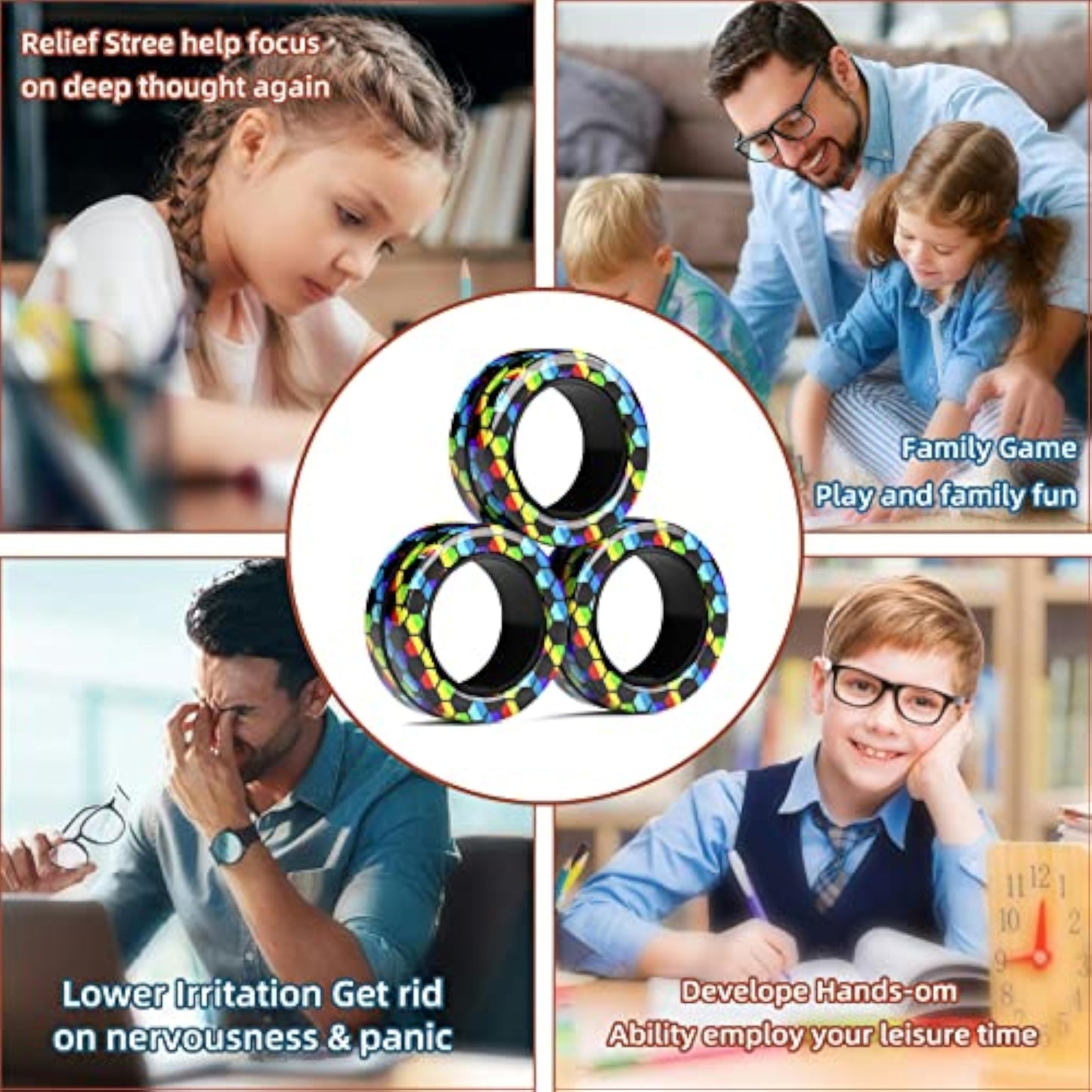 Magnetic Rings Fidget Toy Set, Idea ADHD Fidget Toys, Adult Fidget Magnets Spinner Rings for Anxiety Relief Therapy, Fidget Pack Great Gift for Adults Teens Kids Easter Basket Stuffers (3PCS) - New