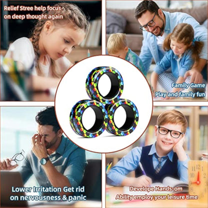 Magnetic Rings Fidget Toy Set, Idea ADHD Fidget Toys, Adult Fidget Magnets Spinner Rings for Anxiety Relief Therapy, Fidget Pack Great Gift for Adults Teens Kids Easter Basket Stuffers (3PCS) - New