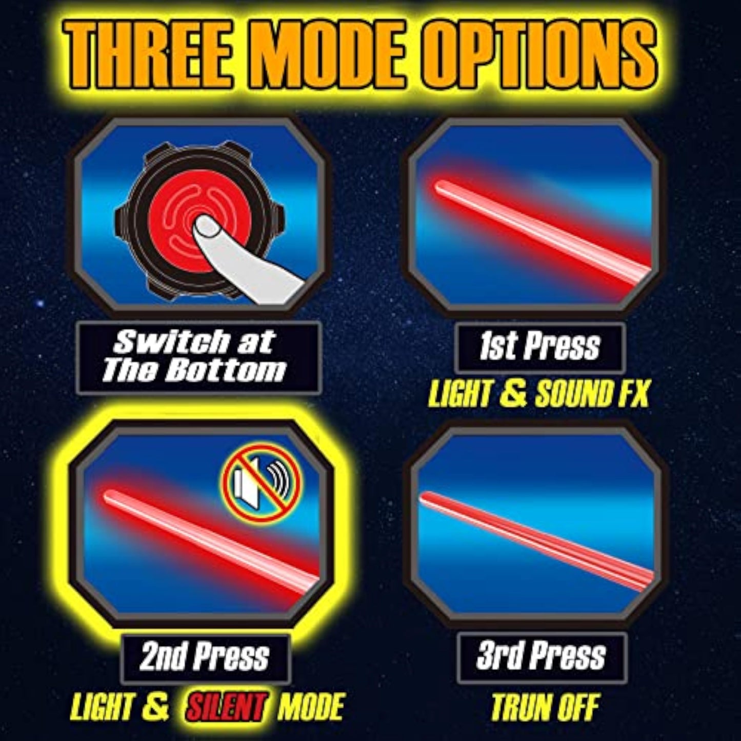 Cawiew 4 Pack Light up Sword Saber with FX Sound (on-Off Control) and Full Retractable Handle, 4 Colors LED Glow in The Dark Toy for Kids Adult - New