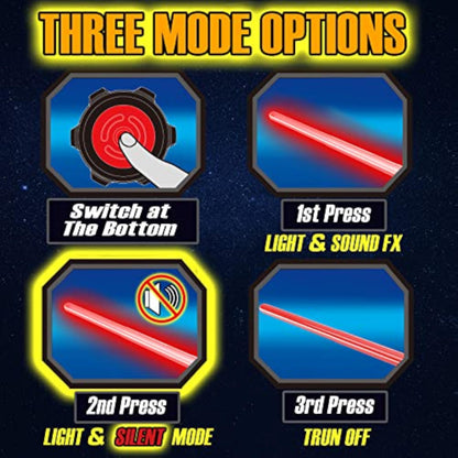 Cawiew 4 Pack Light up Sword Saber with FX Sound (on-Off Control) and Full Retractable Handle, 4 Colors LED Glow in The Dark Toy for Kids Adult - New