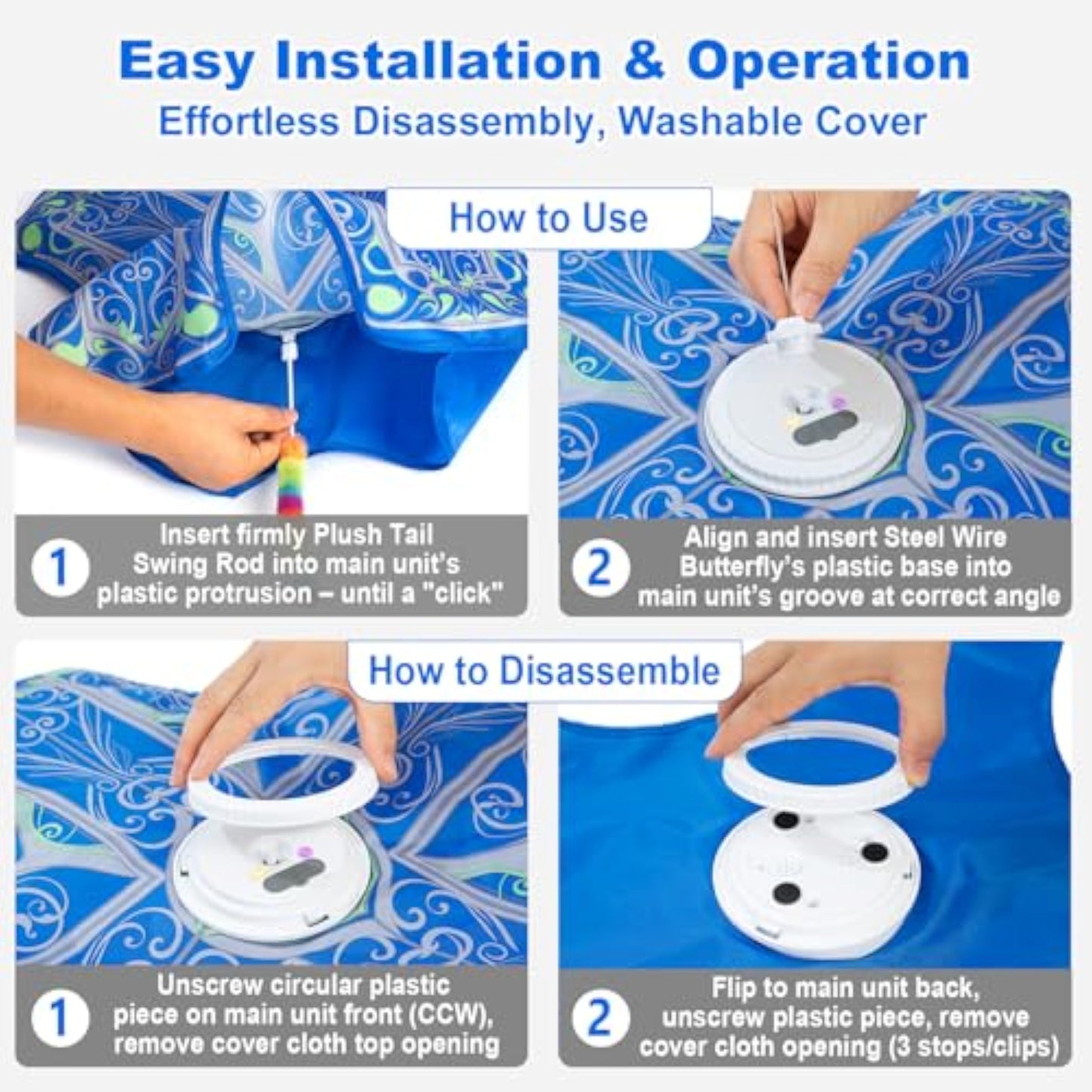 Interactive Cat Toys for Indoor Cats,[Newly Upgraded] Rechargeable Touch Activated Hide and Seek Kitten Toys for Bored Indoor Adult Cats with Fluttering (Blue) - New