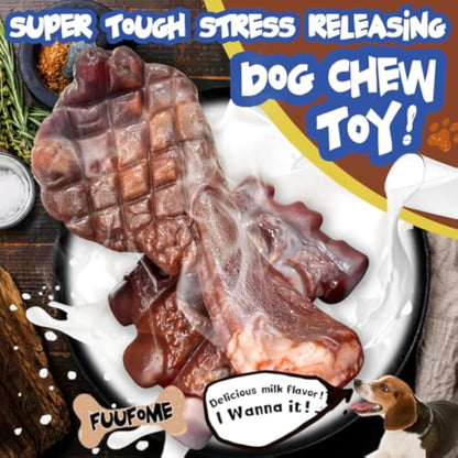 Fuufome Dog Chew Toys for Aggressive Chewers：2 Pack Indestructible Dog Toy for Large Breed- Tough Nylon Teething Bone Toy to Keep Them Busy - New