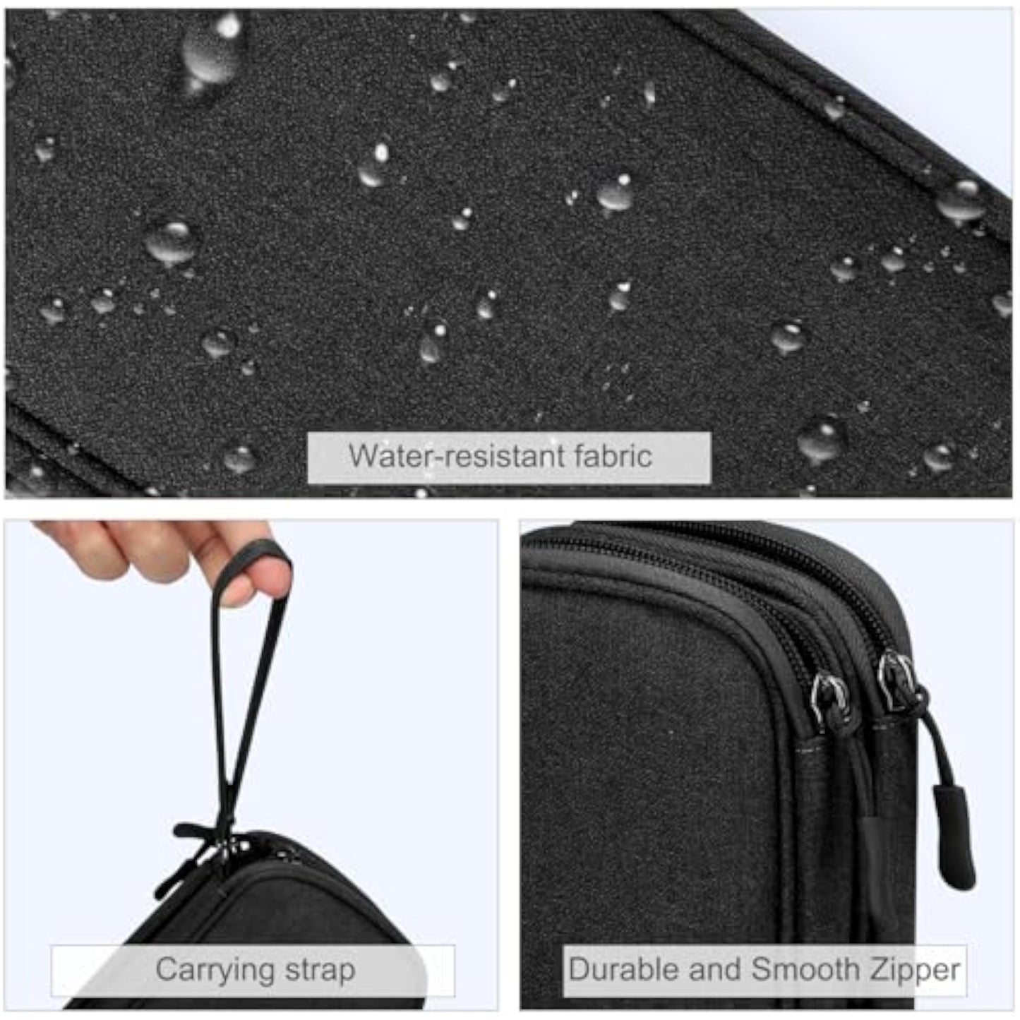 FYY Travel Cable Organizer Pouch Electronic Accessories Carry Case Portable Waterproof Double Layers All-in-One Storage Bag for Cord, Charger, Phone, Earphone Black - New