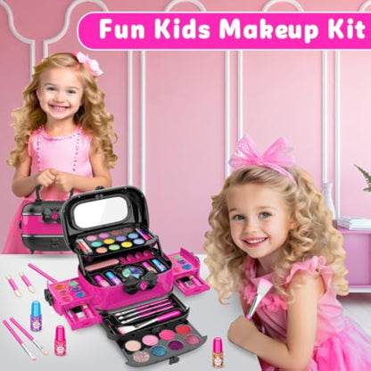 Hollyhi 58 Pcs Kids Makeup Kit for Girl, Princess Toys Real Washable Cosmetic Set with Mirror, Kids Makeup Sets for Girls, Play Make Up Birthday Gifts for 3 4 5 6 7 8 9 10 11 12 Years Old Kid (Rose) - New