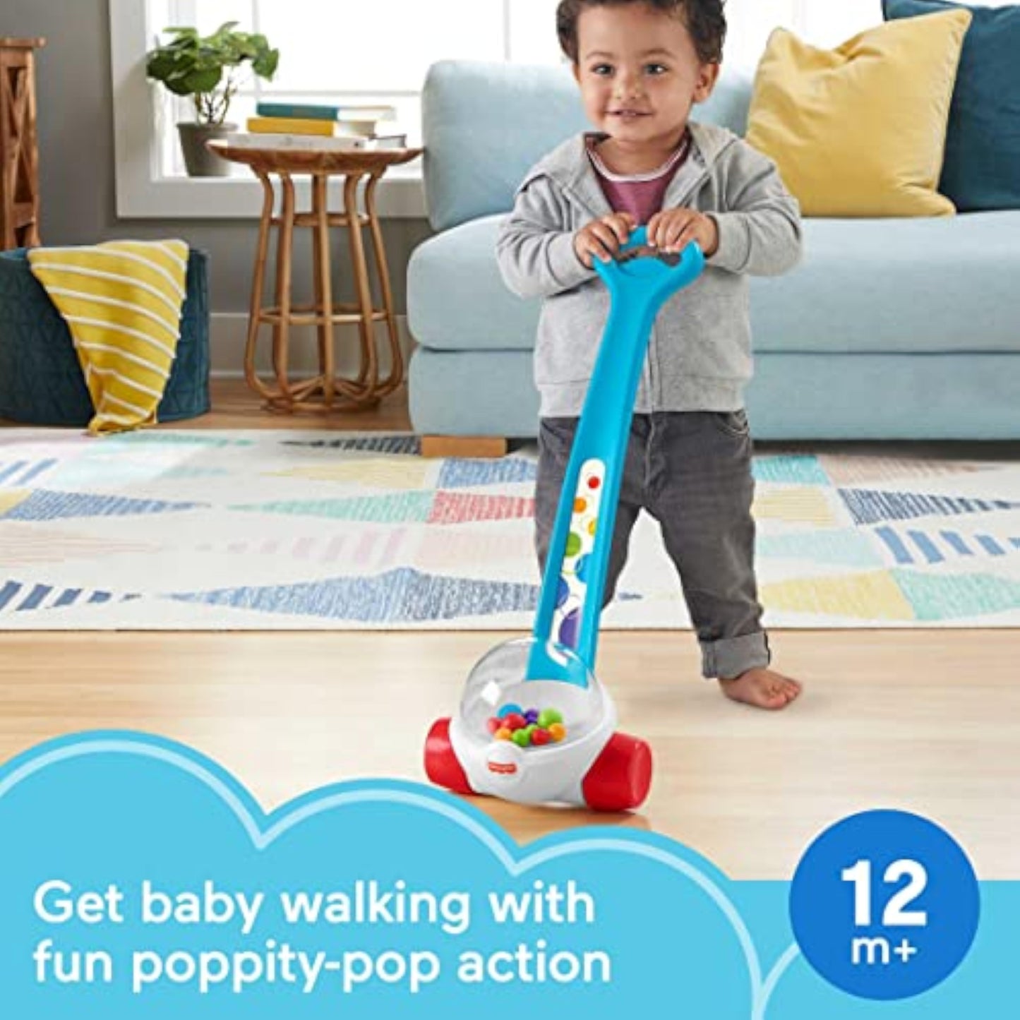 Fisher-Price Baby & Toddler Toy Corn Popper Blue Push-Along with Ball-Popping Action for Infants Ages 1+ Years, 2-Piece Assembly - New