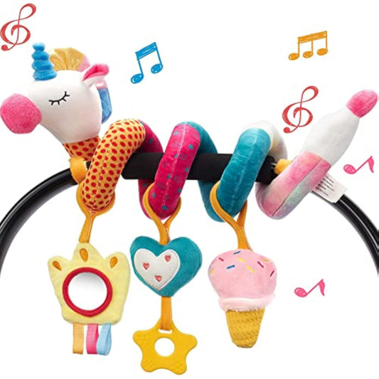 hahaland Car Seat Toys for Babies 0-6 Months Girl - Baby Toys 3-6 Months - Rattle, Mirror, Crinkle, Squeaky Carseat Stroller Toy 0-6 Months Developmental Newborn Baby Girl Birthday Gifts - New