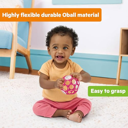 Bright Starts Oball Easy-Grasp Baby Rattle Ball, Pink, Ages Newborn and Up, 4 Inches - New