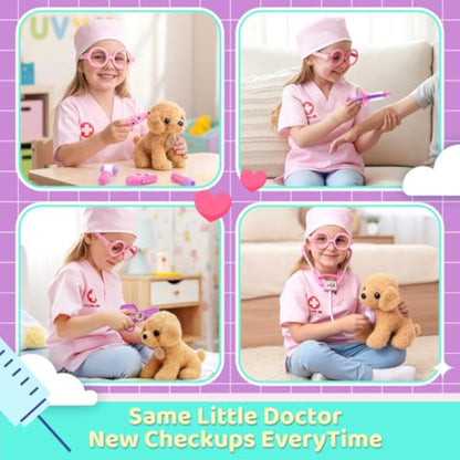 Meland Toy Doctor Kit for Girls, Pretend Play Toy Doctor Set with Dog , Carrying Bag, Stethoscope & Dress Up Costume Gift for Kids Toddlers Ages 3 4 5 6 Year Old for Role Play - New