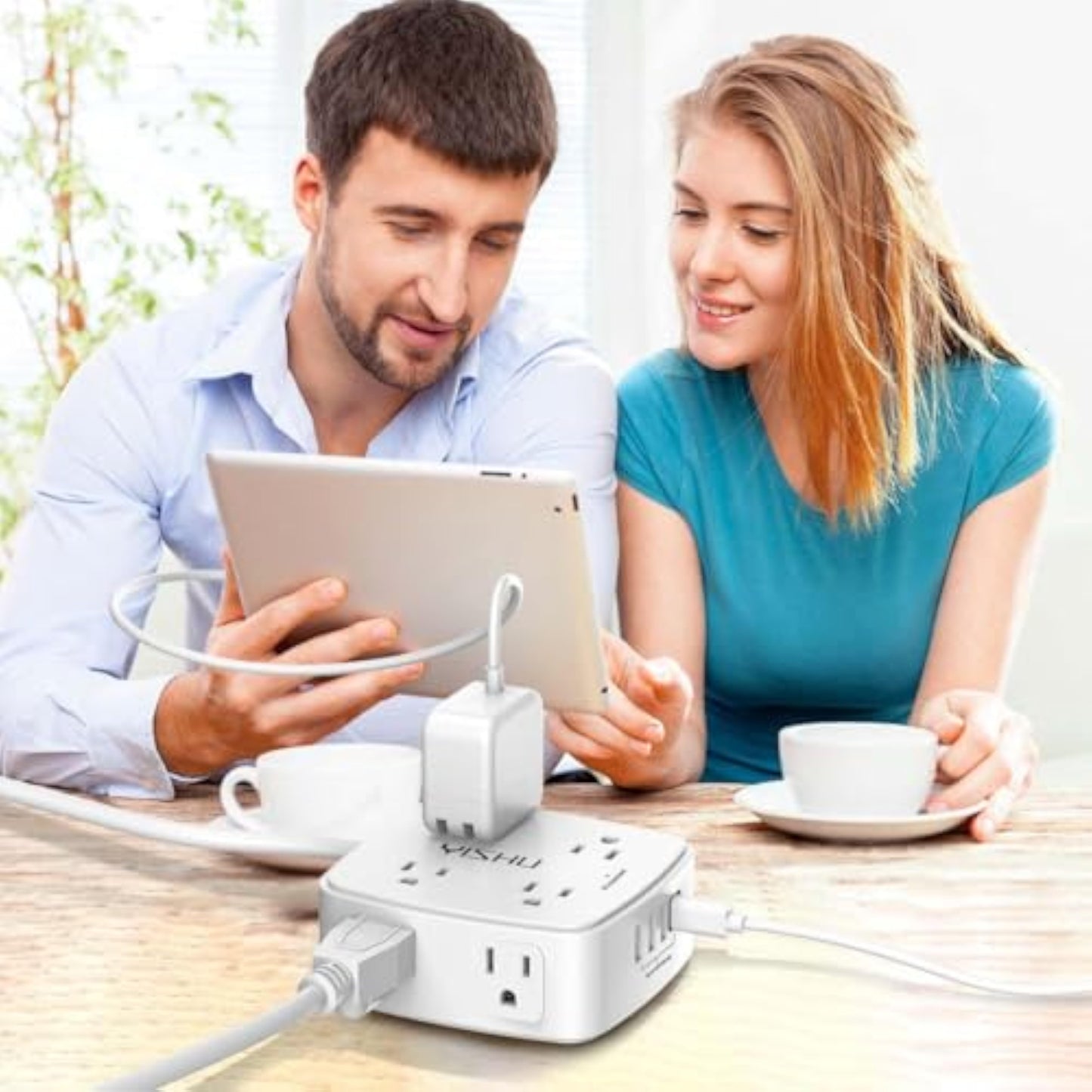 6 Ft Surge Protector Power Strip - 8 Widely Outlets with 4 USB Ports, 3 Side Outlet Extender with 6 Feet Extension Cord, Flat Plug, Wall Mount, Desk USB Charging Station, ETL,White - New