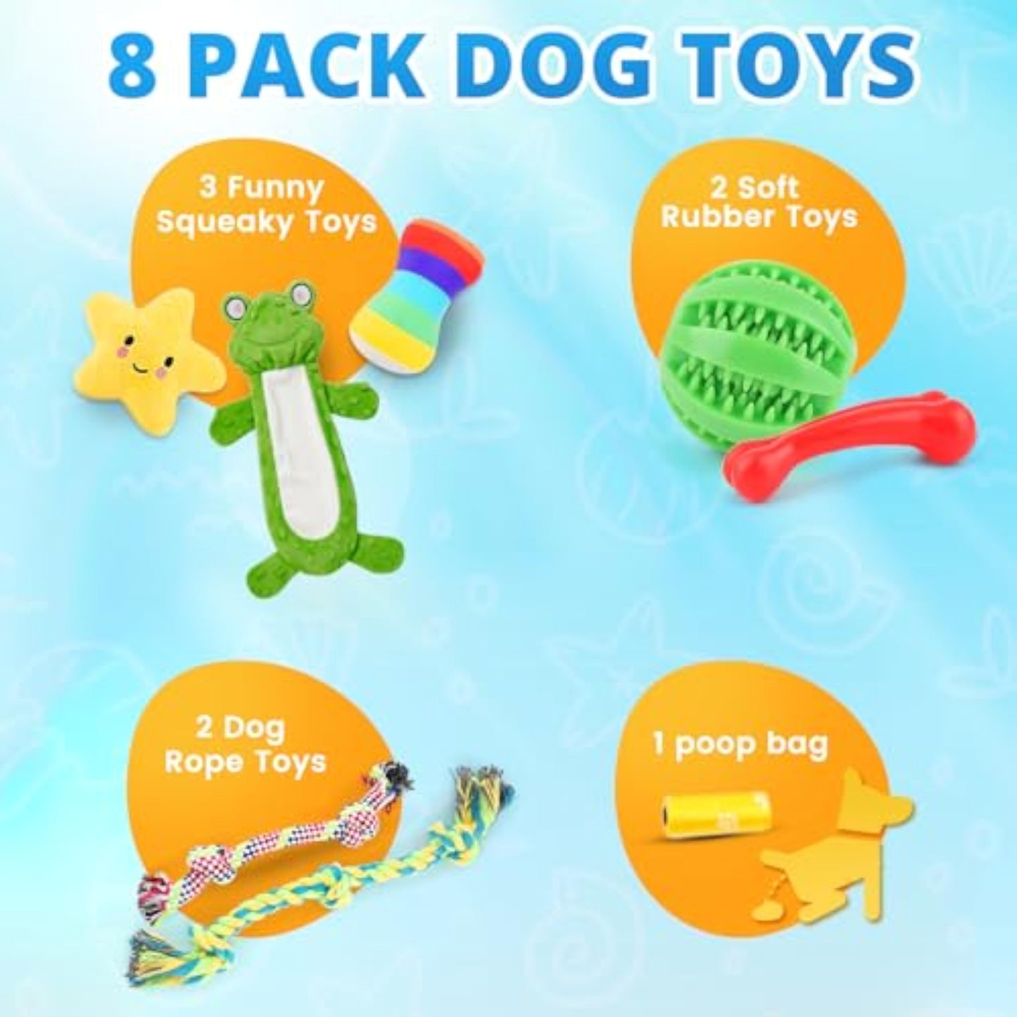 LOYEE 8 Pack Puppy Toys for Small Dogs, Luxury Dog Chew Toys with Squeaky Plush Toys, Rope Toys and Ball, Teething Toys for Puppy Supplies - New