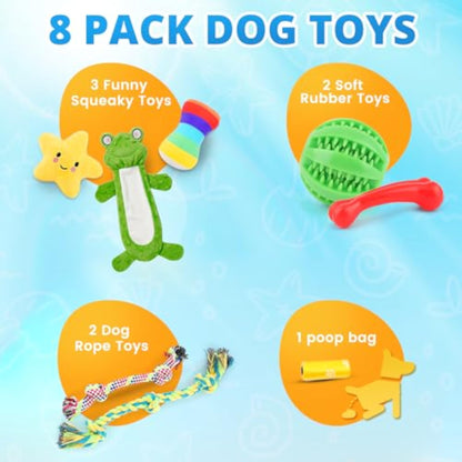 LOYEE 8 Pack Puppy Toys for Small Dogs, Luxury Dog Chew Toys with Squeaky Plush Toys, Rope Toys and Ball, Teething Toys for Puppy Supplies - New