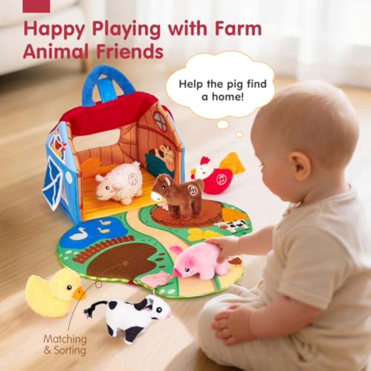 hahaland Baby Toys 6-12 Months - Surprise Barn with Stuffed Farm Animals with Real Sounds - Montessori Toys for 6 Month Old Baby Gifts Toddlers Sensory Toy 1 Year Old Boy Girl Gifts Infant Toys - New