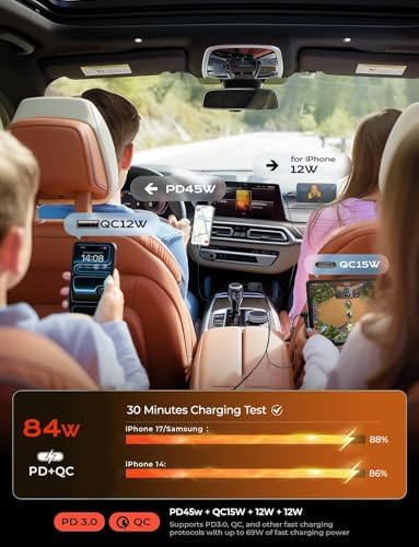 LISEN Retractable Car Charger, 84W Car Charger USB C Fast Charger Adapter for iPhone, Car Accessories for Men Women, Birthday Gifts for Fathers Day for Men Dad Husband, for iPhone 17 16 15 14 13 12 11 - New