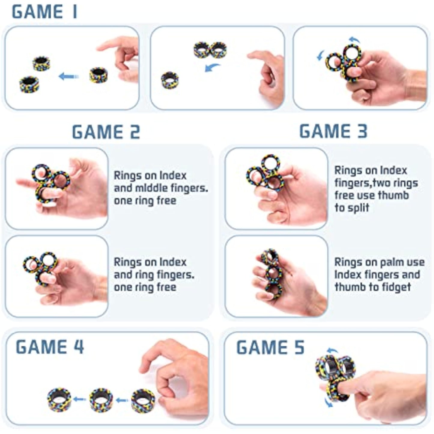 Magnetic Rings Fidget Toy Set, Idea ADHD Fidget Toys, Adult Fidget Magnets Spinner Rings for Anxiety Relief Therapy, Fidget Pack Great Gift for Adults Teens Kids Easter Basket Stuffers (3PCS) - New