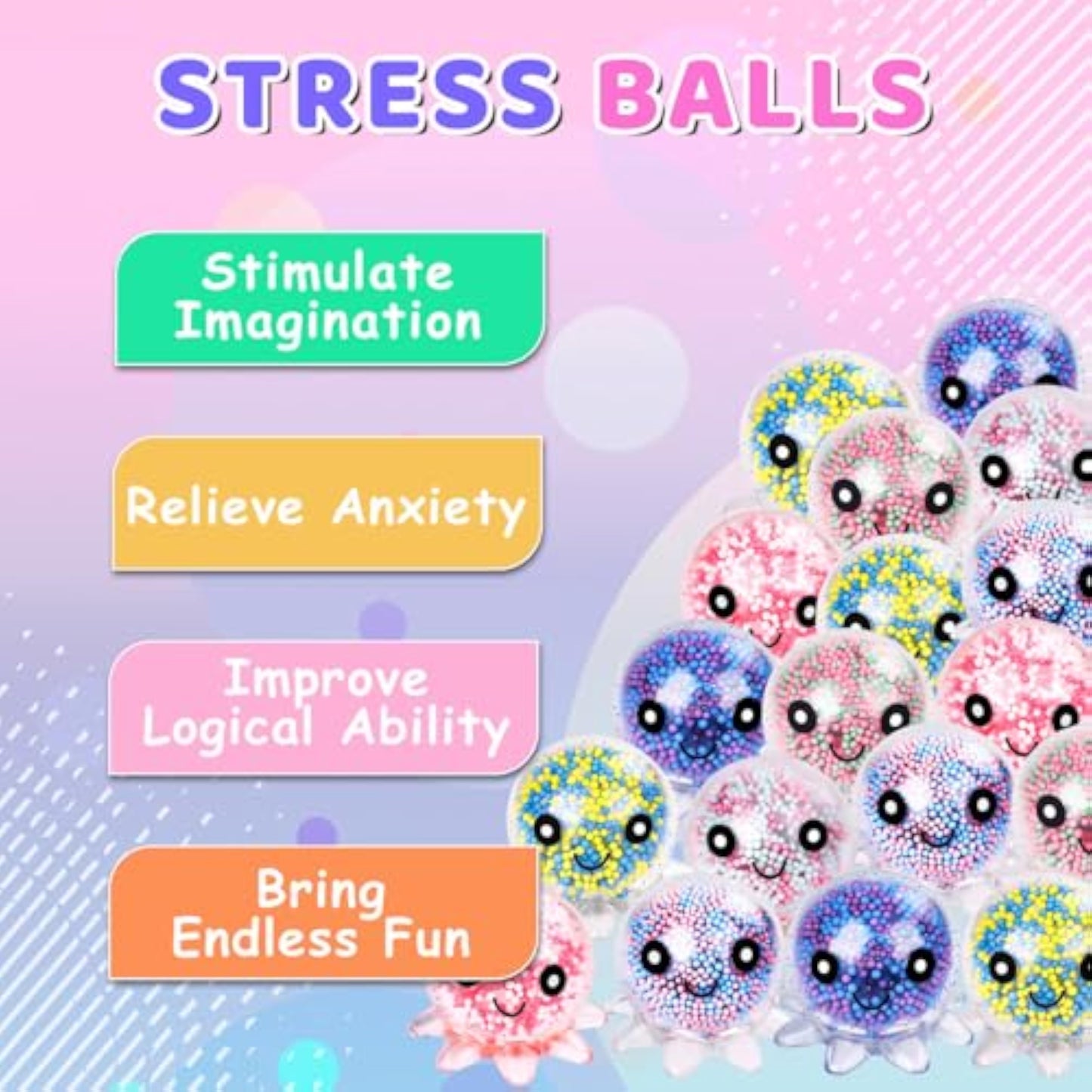 VESPRO 12 Pack Fidget Stress Balls for Adults, Cute Octopus Stress Relief Sensory Stress Ball, Bulk Squishy Squeeze Ball Toys Set for Classroom Prizes and Birthday Party Favors - New