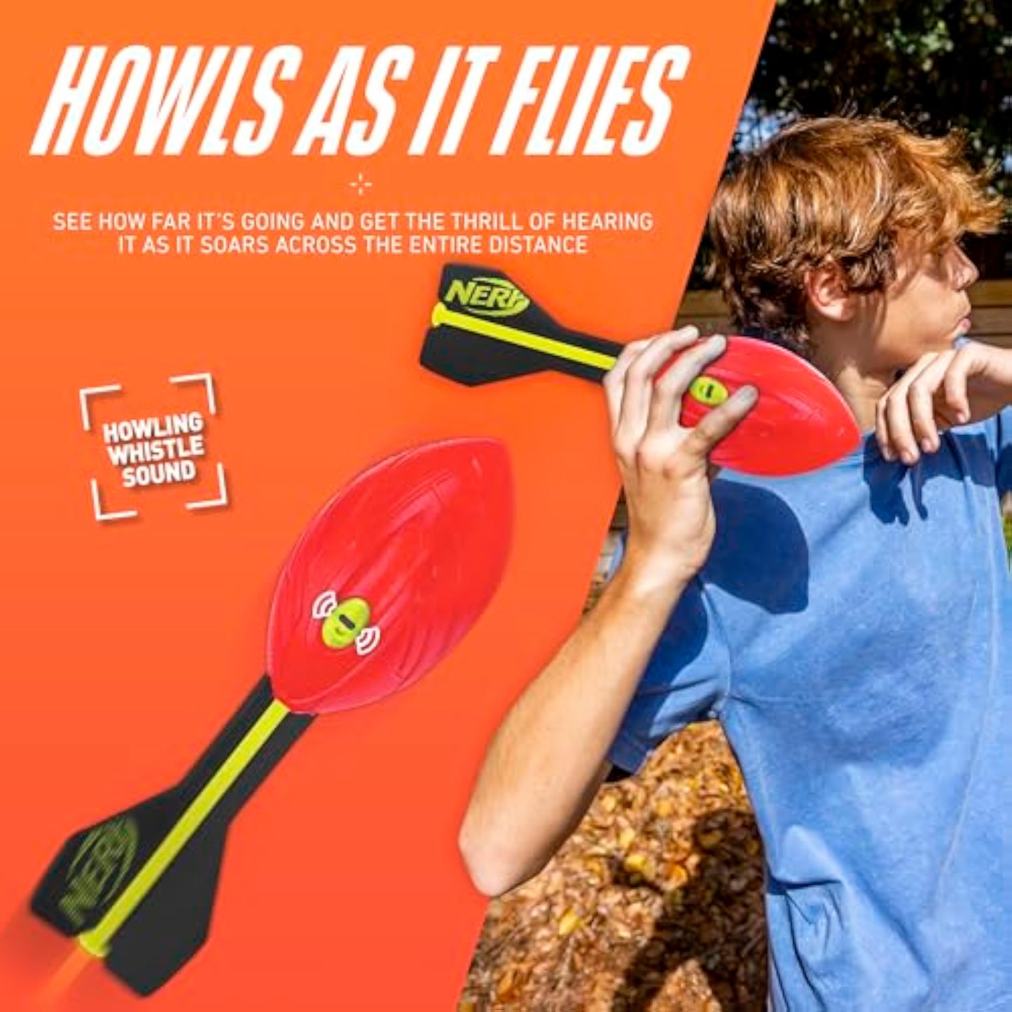 Nerf Vortex Aero Howler Foam Ball, Classic Long-Distance Football, Flight-Optimizing Tail, Whistling Sound, Indoor & Outdoor Fun, Christmas Stocking Stuffers for Kids - New
